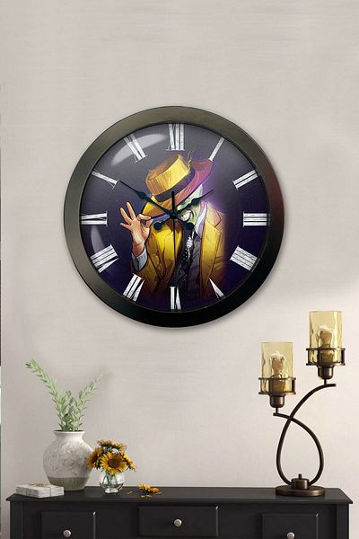 Kasva Concept Gift 36 cm Black Metal Mask Wall Clock