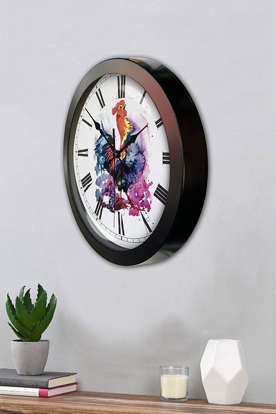Kasva Concept Gift 36 cm Black Metal Rooster Wall Clock