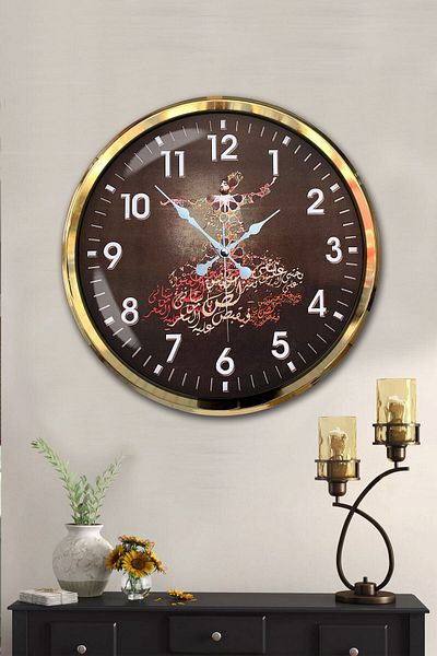 Kasva Concept 52 cm Gold Metal Mevlevi Wall Clock