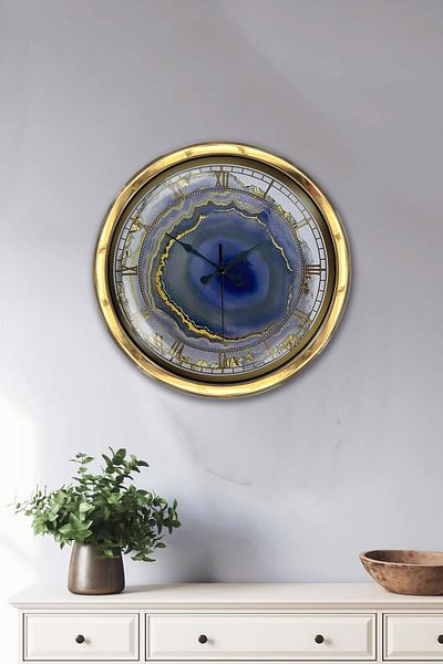 Kasva Concept Gift Clock 40 cm Gold Metal Marble Patterned Wall Clock