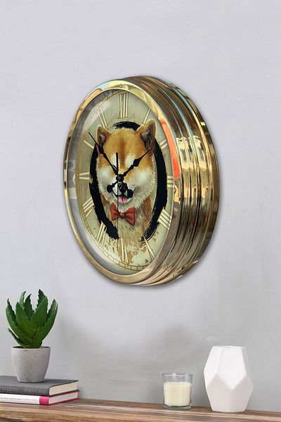 Kasva Concept Gift 40 cm Gold Metal Wolf Wall Clock