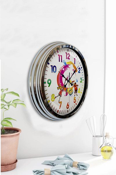 Kasva Concept Gift 40 cm Chrome Metal Children's Wall Clock