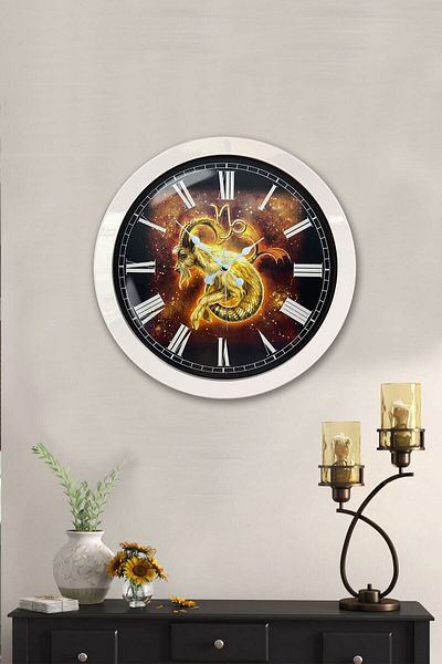 Kasva Concept 36 cm White Metal Capricorn Sign Wall Clock