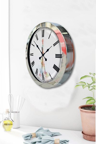 Kasva Concept Ceas de perete Turnul Eiffel din metal cromat de 36 cm