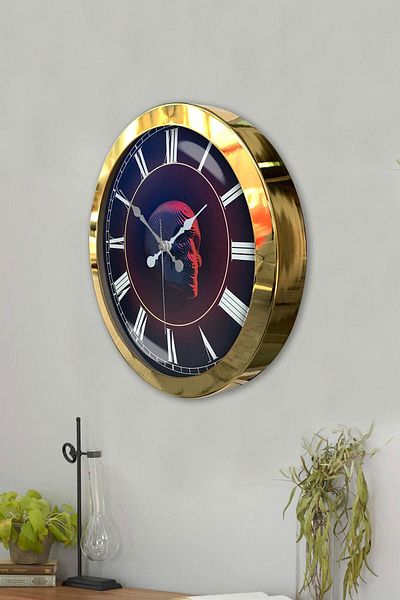 Kasva Concept Gift 36 cm Gold Metal Skull Wall Clock