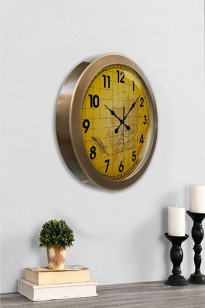 Kasva Concept Gift 36 cm Antique Metal Yellow Wall Clock