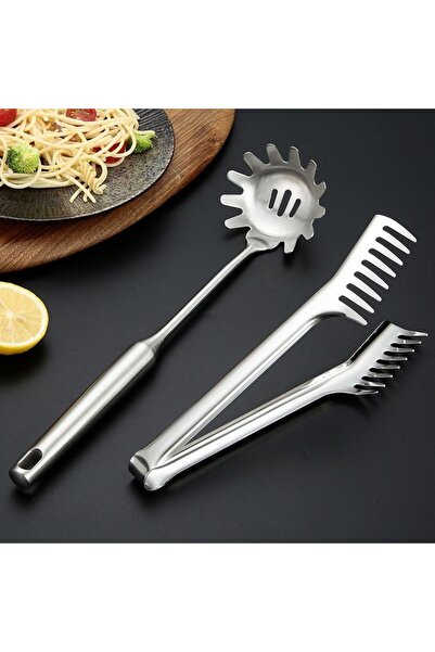 BRE HOME Set of 2 Stainless Steel Pasta Spoon/Fork and Tongs