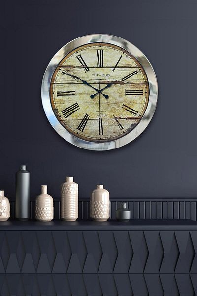 Kasva Concept Gift 36 cm Chrome Metal Antique Wall Clock