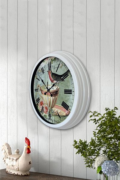 Kasva Concept Gift 40 cm White Metal Bird Wall Clock