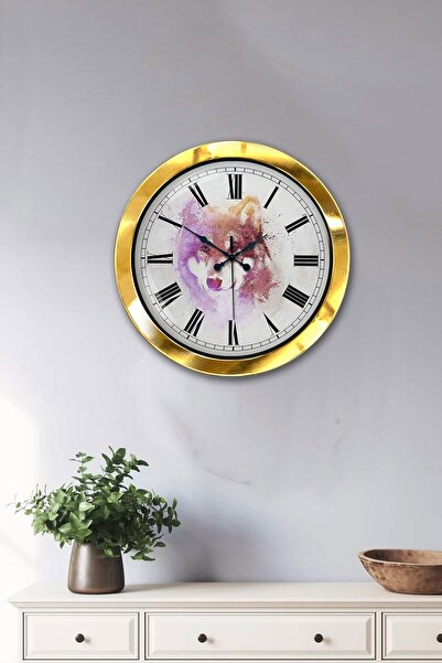 Kasva Concept هدية ساعة حائط ذئب معدنية ذهبية مقاس 36 سم