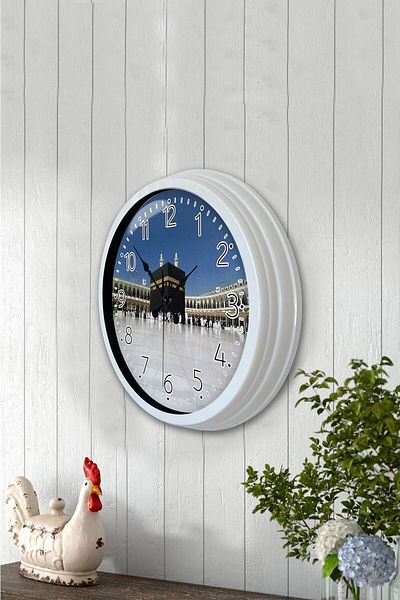 Kasva Concept Gift 40 cm White Metal Kaaba Wall Clock