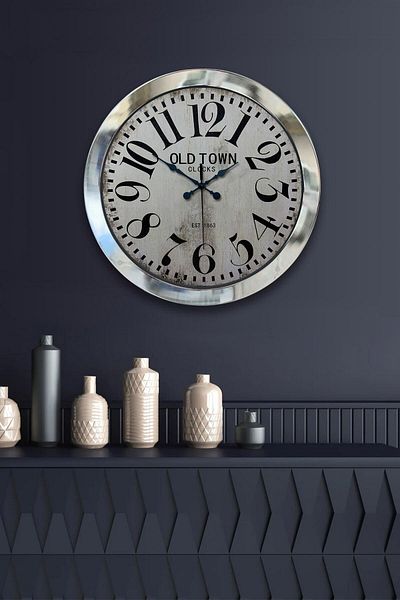 Kasva Concept Gift 36 cm Chrome Metal Old Town Wall Clock