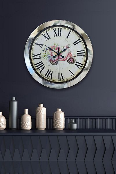 Kasva Concept 36 cm Chrome Metal Pink Motor Wall Clock
