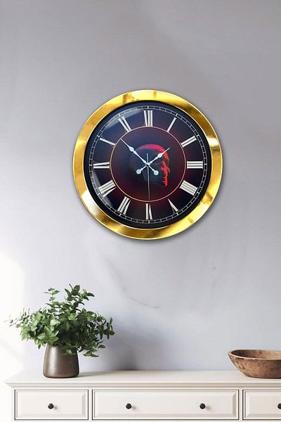 Kasva Concept Gift 36 cm Gold Metal Skull Wall Clock