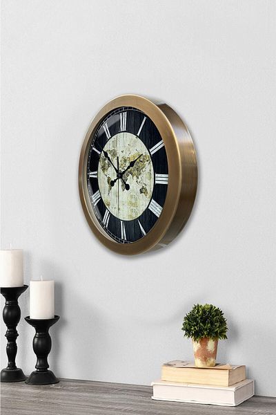 Kasva Concept 36 cm Tumbled Metal World Maps Wall Clock