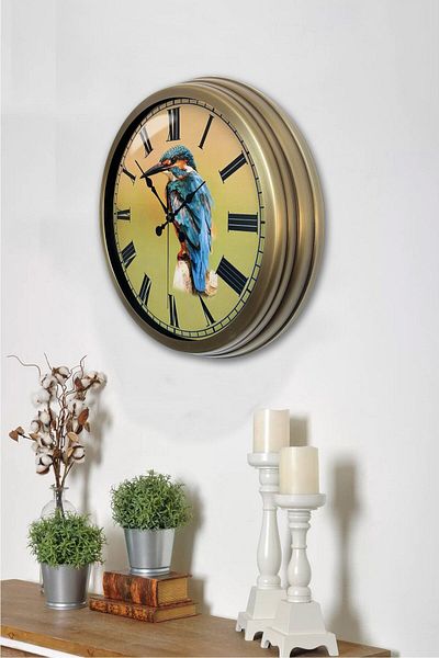 Kasva Concept Gift 40 cm Antique Metal Bird Wall Clock