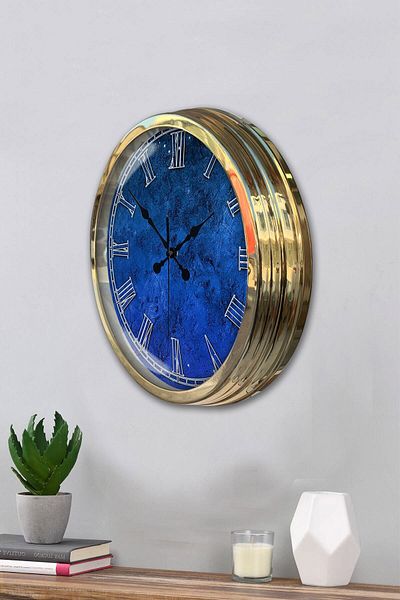 Kasva Concept Gift 40 cm Gold Metal Blue Wall Clock