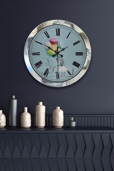 Kasva Concept Gift 36 cm Chrome Metal Macaron Wall Clock