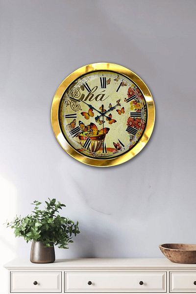 Kasva Concept Gift 36 cm Gold Metal Cha Wall Clock