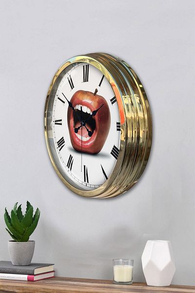 Kasva Concept Gift 40 Cm Gold Metal Mouth Wall Clock