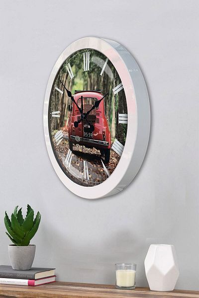 Kasva Concept Gift 36 cm White Metal Fiat 500 Wall Clock