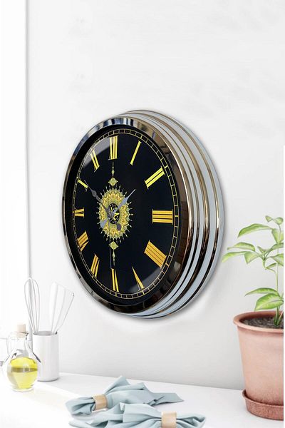 Kasva Concept Gift Decorative 40 cm Chrome Metal Verse Wall Clock