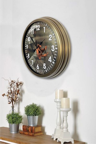Kasva Concept Gift 36 cm Antique Metal Leaf Wall Clock