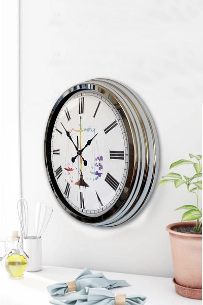 Kasva Concept 40 Cm Chrome Metal Justice Wall Clock Gift