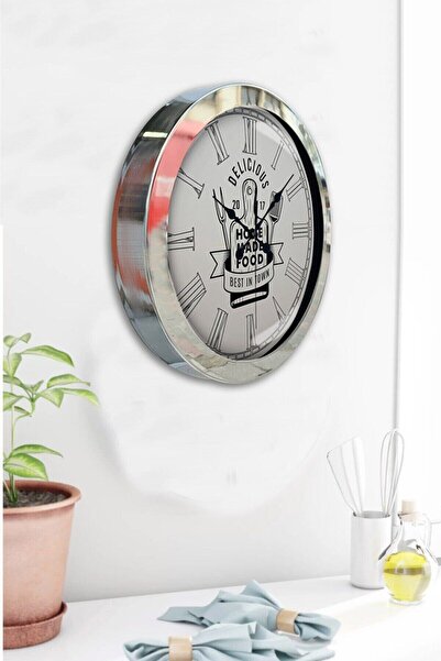 Kasva Concept هدية مزخرفة ساعة حائط مطبخ معدنية من الكروم مقاس 36 سم