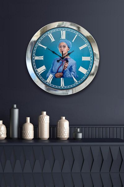 Kasva Concept Gift Hospital 36 cm Chrome Metal Nurse Wall Clock