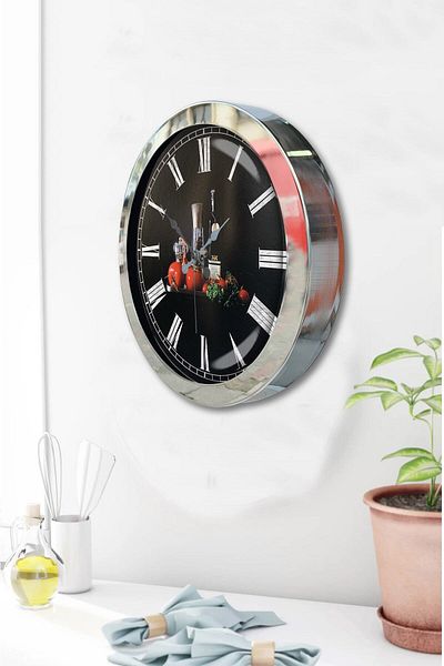 Kasva Concept Gift 36 cm Chrome Metal Kitchen Wall Clock