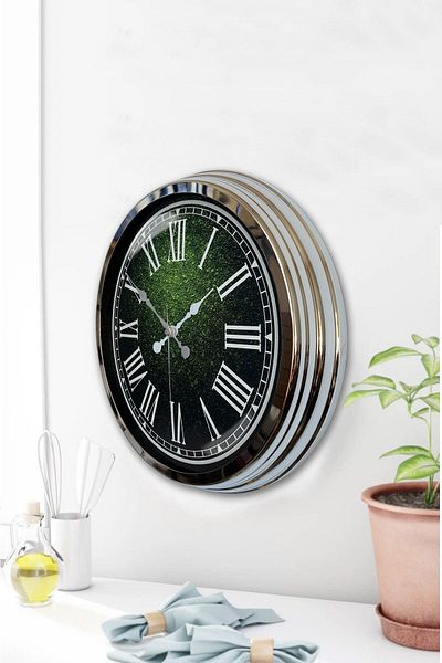 Kasva Concept 40 cm Chrome Metal Green Wall Clock Gift
