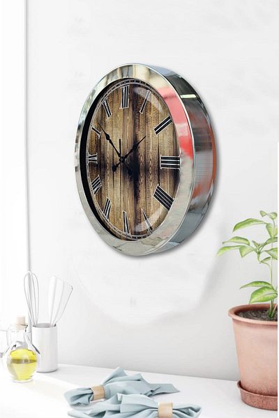 Kasva Concept Gift 36 cm Chrome Metal Antique Wall Clock