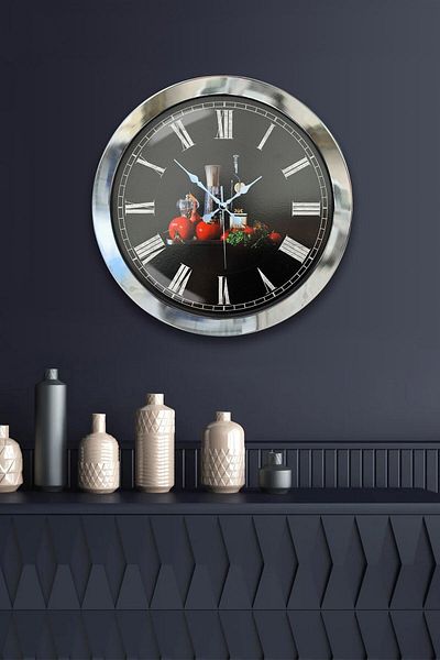 Kasva Concept Gift 36 cm Chrome Metal Kitchen Wall Clock