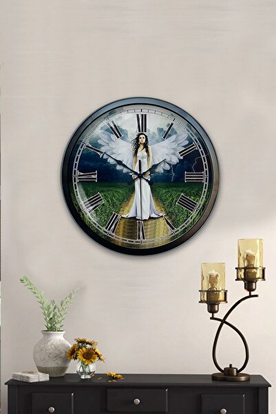 Kasva Concept ساعة حائط معدنية سوداء للمطبخ مقاس 40 سم