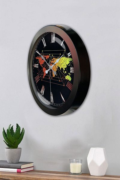 Kasva Concept Gift 36 cm Black Metal Map Wall Clock