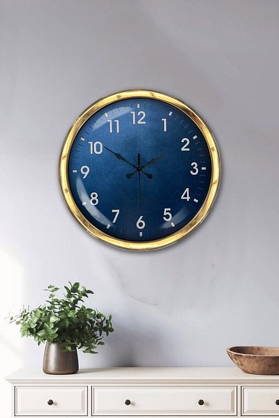 Kasva Concept Gift Blue 40 cm Gold Metal Classic Wall Clock