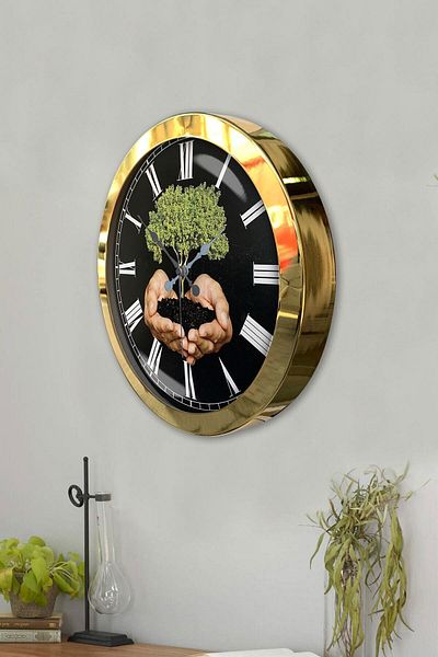 Kasva Concept Gift 36 cm Gold Metal Climate Themed Wall Clock