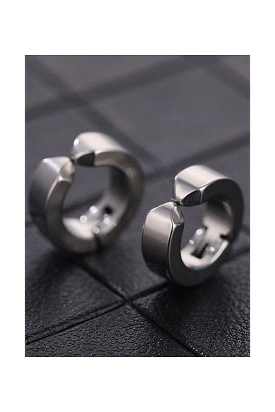 Herşey Nota Men's Steel Hoop Earrings - Compression and Non-Perforated Single