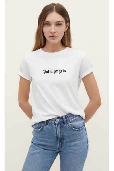 AymenS Tricou de bază alb de damă cu imprimeu Palm Angels