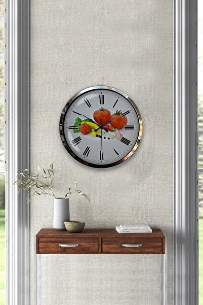 Kasva Concept Hediyelik 40 Cm Krom Metal Mutfak Duvar Saati