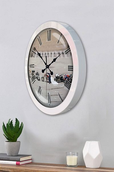 Kasva Concept Cadou 36 Cm Ceas de Perete Mireasa Mire Metal Alb