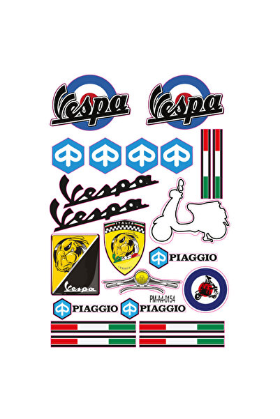 MOTOSEPETİM PIAGGIO VESPA TASARIMLI EKİPMAN KASK MOTORSİKLET STİCKER SETİ 01