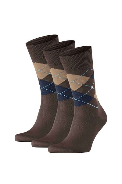 Burlington Herren Socken 3er Pack – Manchester, Rautenmuster, Bio-Baumwolle