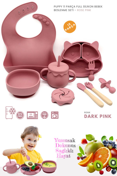 Kiwi Puppy 13 Parça Full Silikon Bebek Beslenme Seti: Güvenli, Esnek, Bpa / P...