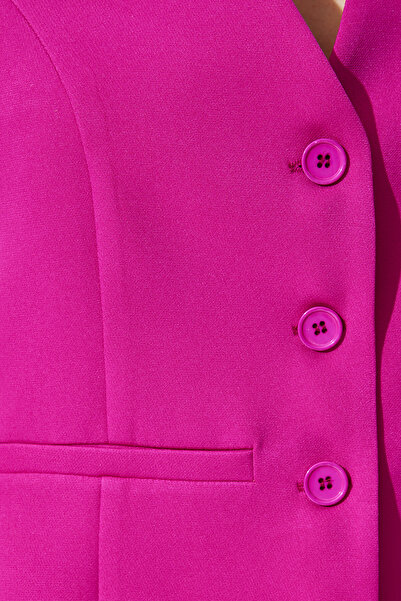 Happiness İstanbul Women's Fuchsia Body-Sitting Short Woven Vest TO00048