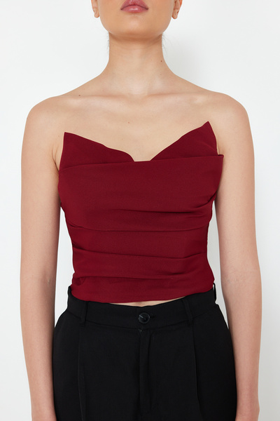 Trendyol Collection Burgundy Crop Woven Bustier TPRSS24BS00010