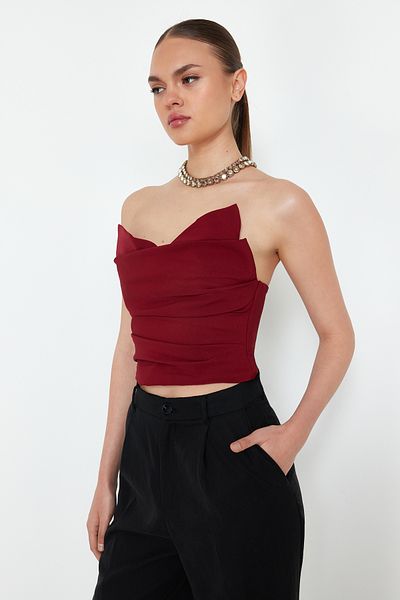Trendyol Collection Тъкано бюстие в бордо TPRSS24BS00010