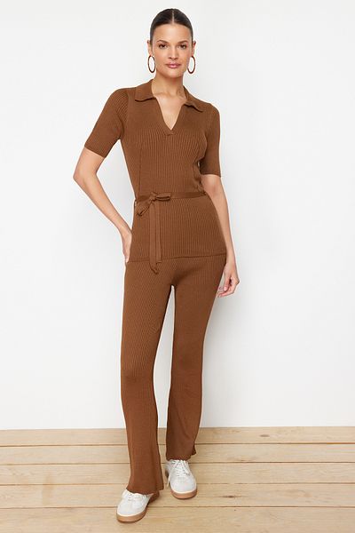 Trendyol Collection Barna kötöttáru felső és alsó készlet TWOSS24AU00117