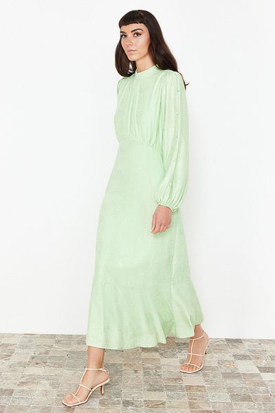 Trendyol Modest Φόρεμα με πράσινο λουλούδι ζακάρ υφαντό TCTSS24EB00064